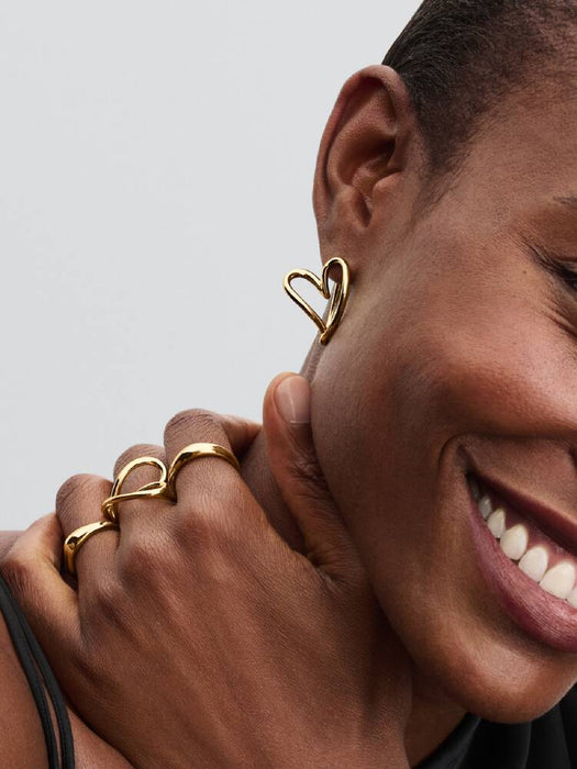 Pandora Organically Shaped Heart Hoop Earrings 14k Gold Plating