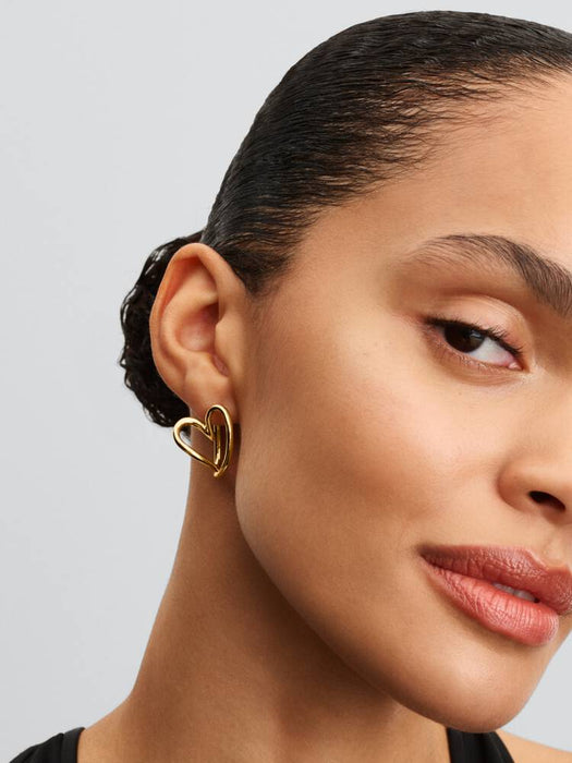 Pandora Organically Shaped Heart Hoop Earrings 14k Gold Plating