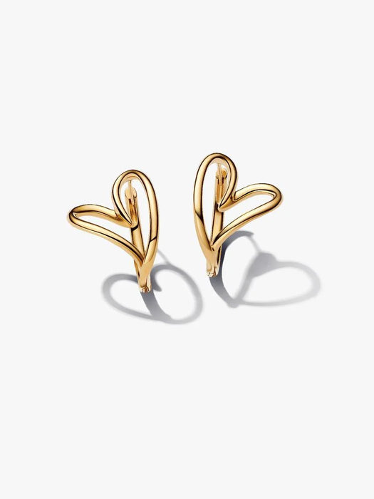 Pandora Organically Shaped Heart Hoop Earrings 14k Gold Plating
