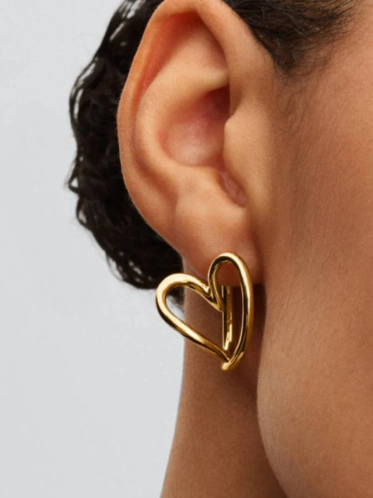 Pandora Organically Shaped Heart Hoop Earrings 14k Gold Plating