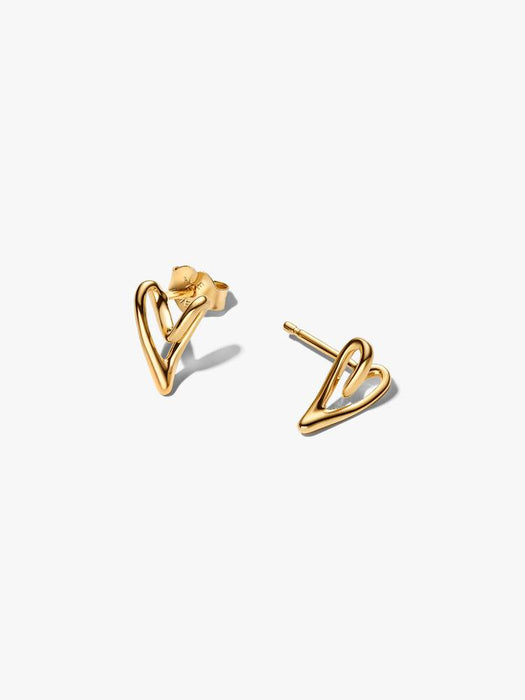 Pandora Organically Shaped Heart Stud Earrings 14k Gold Plating
