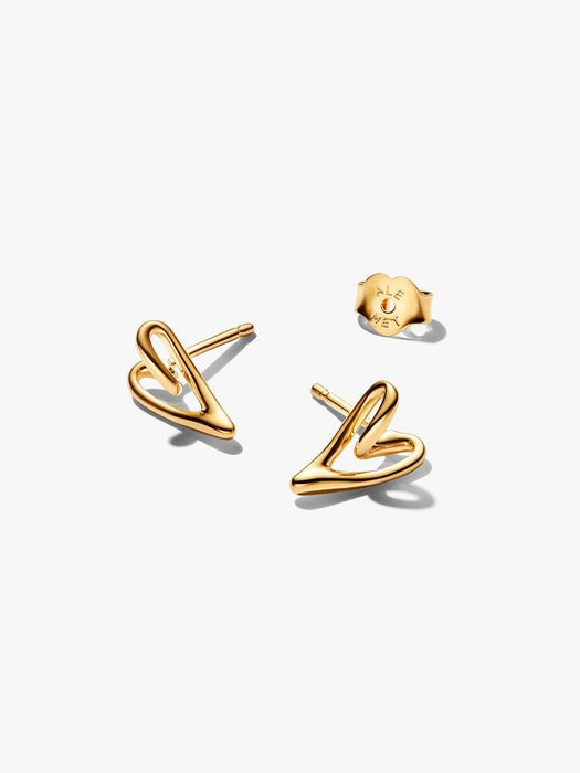 Pandora Organically Shaped Heart Stud Earrings 14k Gold Plating