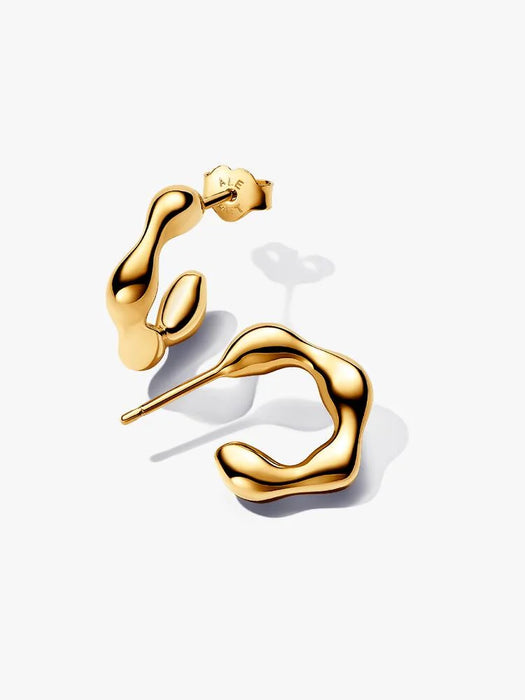 Pandora Organically Shaped Open Hoop Earrings 14k Gold Plating