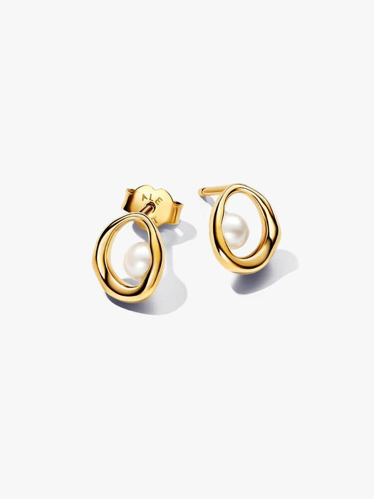 Pandora Organically Shaped Oval & Treated Freshwater Cultured Pearl Stud Earrings 14k Gold Plating