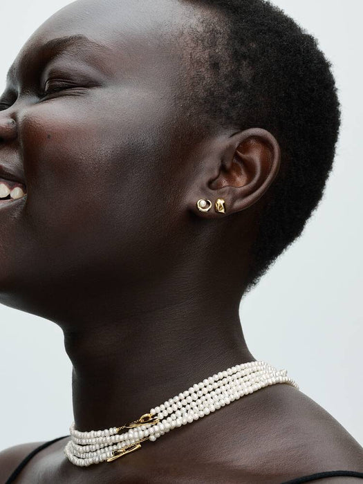 Pandora Organically Shaped Oval & Treated Freshwater Cultured Pearl Stud Earrings 14k Gold Plating