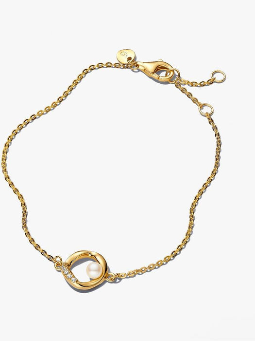 Pandora Organically Shaped Pavé Circle & Treated Freshwater Cultured Pearl Bracelet 14k Gold Plating