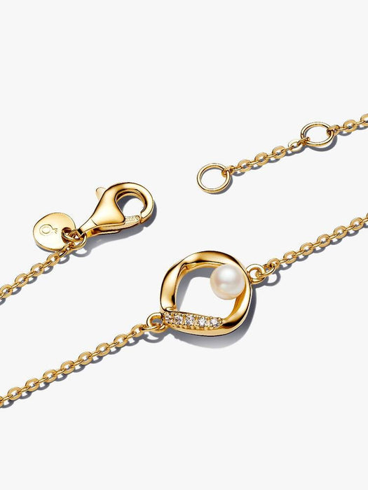 Pandora Organically Shaped Pavé Circle & Treated Freshwater Cultured Pearl Bracelet 14k Gold Plating