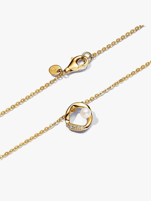Pandora Organically Shaped Pavé Circle & Treated Freshwater Cultured Pearl Collier Necklace 14k Gold Plating