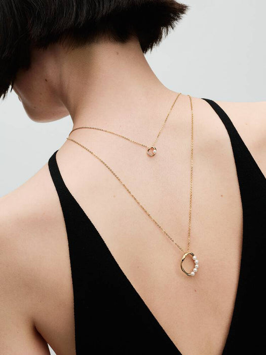 Pandora Organically Shaped Pavé Circle & Treated Freshwater Cultured Pearl Collier Necklace 14k Gold Plating