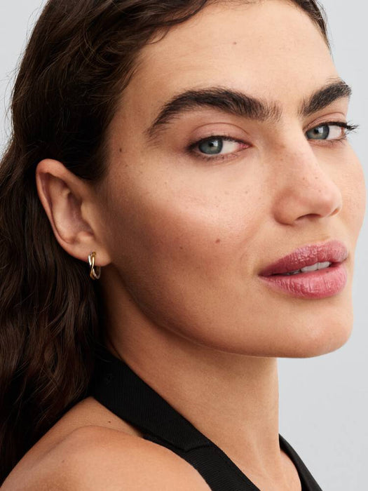 Pandora Organically Shaped Two-tone Open Hoop Earrings Sterling Silver & 14k Gold Plating