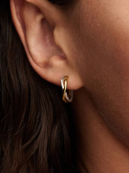 Pandora Organically Shaped Two-tone Open Hoop Earrings Sterling Silver & 14k Gold Plating