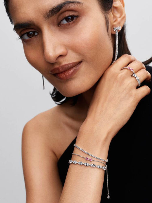 Pandora Pavé Bow Drop Earrings Sterling Silver
