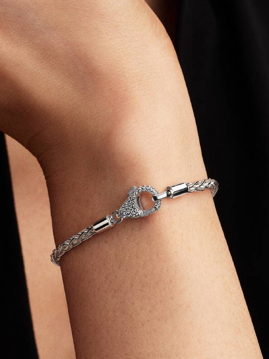 Pandora Pavé Clasp Foxtail Chain Charm Bracelet Sterling Silver
