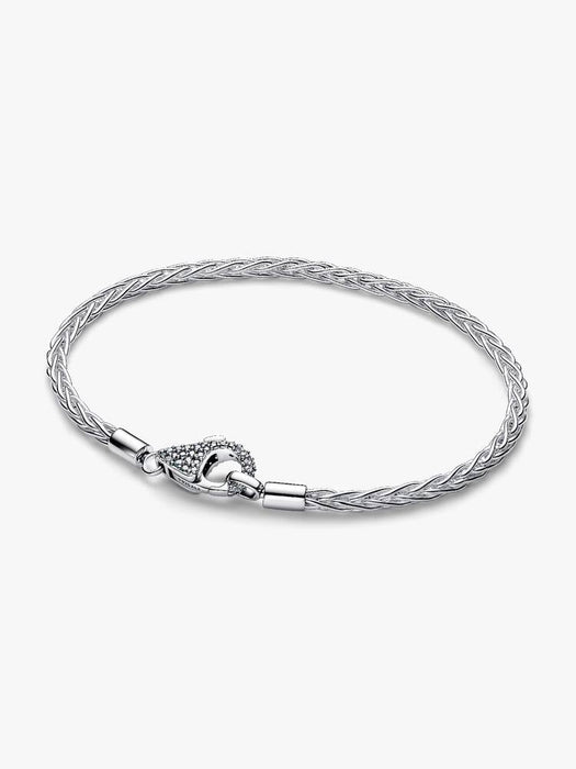 Pandora Pavé Clasp Foxtail Chain Charm Bracelet Sterling Silver
