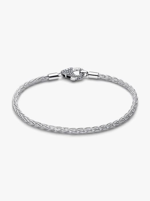 Pandora Pavé Clasp Foxtail Chain Charm Bracelet Sterling Silver