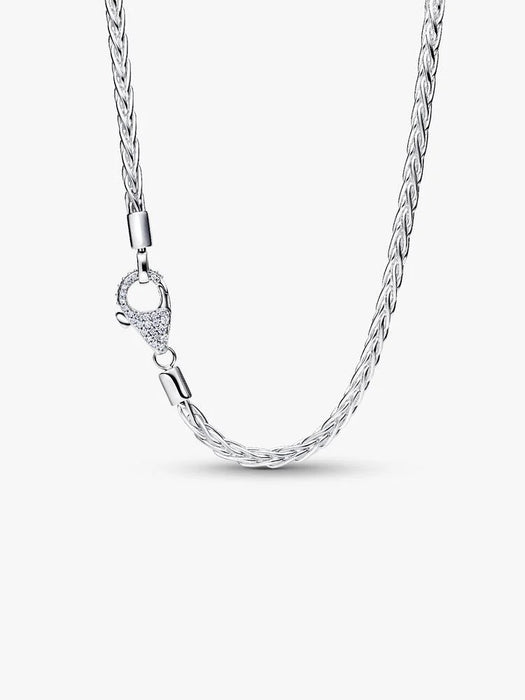 Pandora Pavé Clasp Foxtail Chain Charm Necklace Sterling Silver
