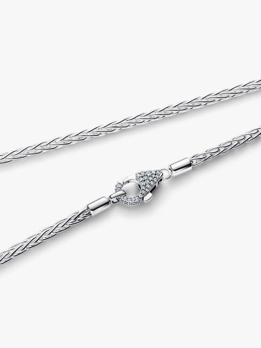 Pandora Pavé Clasp Foxtail Chain Charm Necklace Sterling Silver