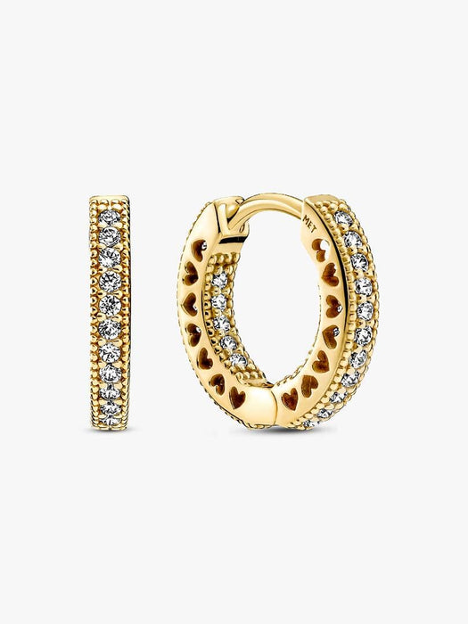 Pandora Pavé Heart Hoop Earrings 14k Gold Plating