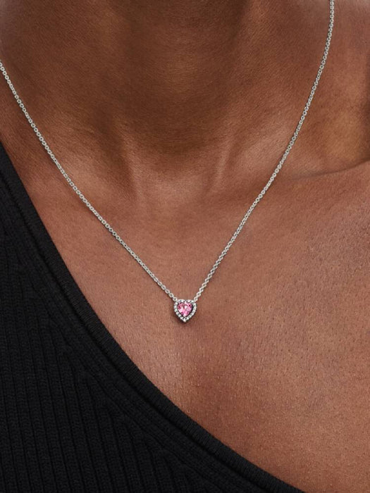 Pandora Pink Elevated Heart Necklace Sterling Silver