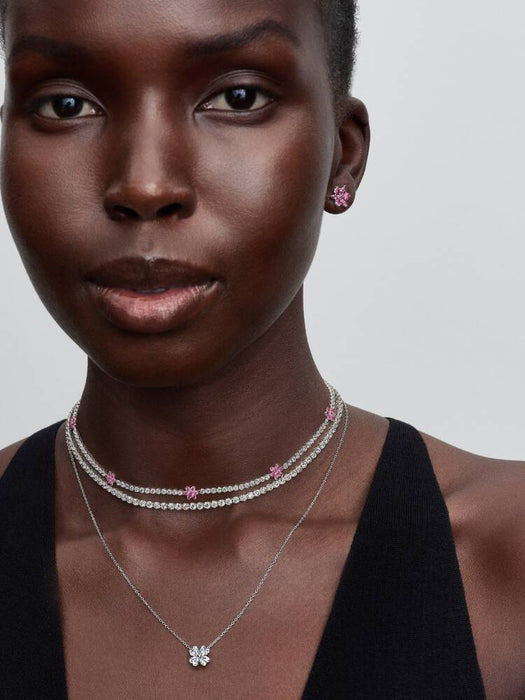 Pandora Pink Flower Tennis Necklace Sterling Silver