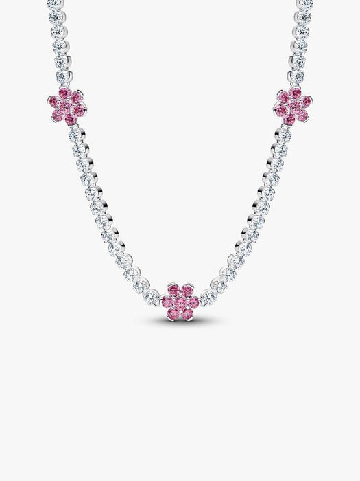 Pandora Pink Flower Tennis Necklace Sterling Silver