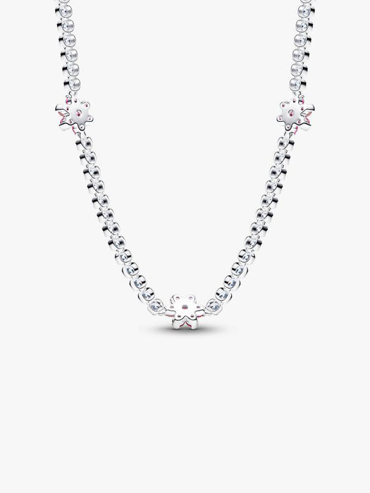 Pandora Pink Flower Tennis Necklace Sterling Silver