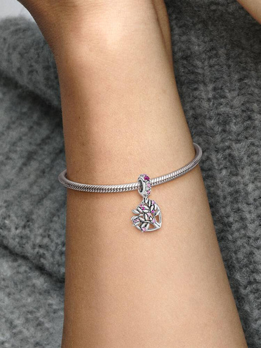 Pandora Pink Heart Family Tree Dangle Charm Sterling Silver