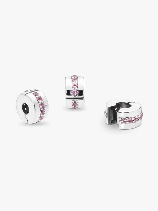 Pandora  Pink Sparkling Row Clip Charm Sterling Silver