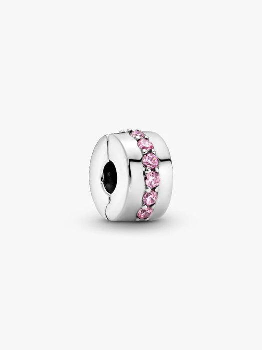 Pandora  Pink Sparkling Row Clip Charm Sterling Silver