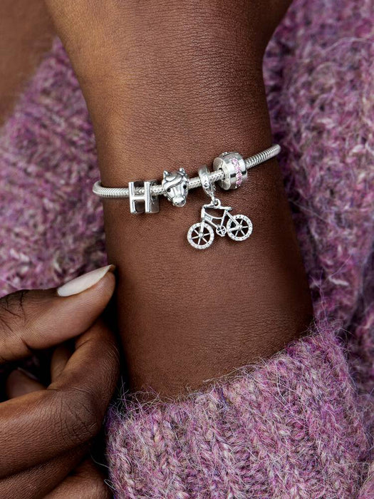 Pandora  Pink Sparkling Row Clip Charm Sterling Silver