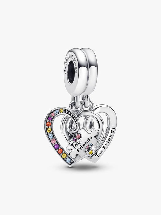 Pandora Puzzle Piece Hearts Splittable Friendship Dangle Charm Sterling Silver