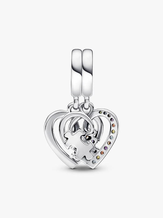 Pandora Puzzle Piece Hearts Splittable Friendship Dangle Charm Sterling Silver