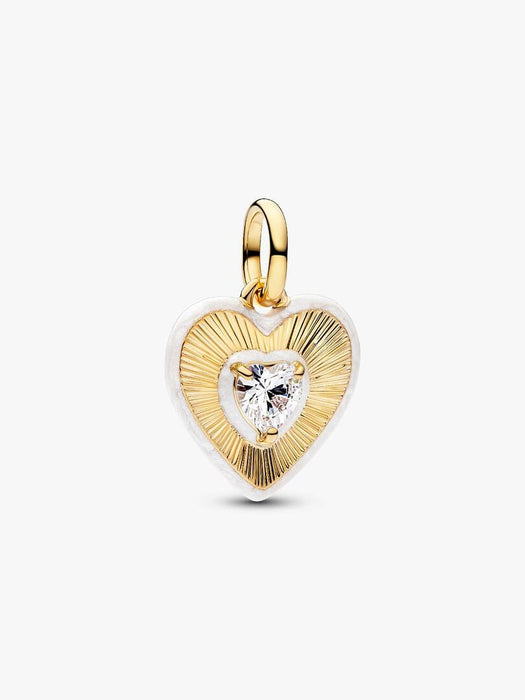 Pandora Radiating White Heart Medallion Charm 14k Gold Plating