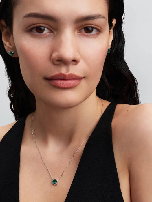 Pandora Rectangular Sparkling Green Halo Pendant Necklace Sterling Silver