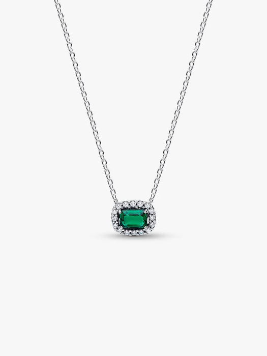 Pandora Rectangular Sparkling Green Halo Pendant Necklace Sterling Silver
