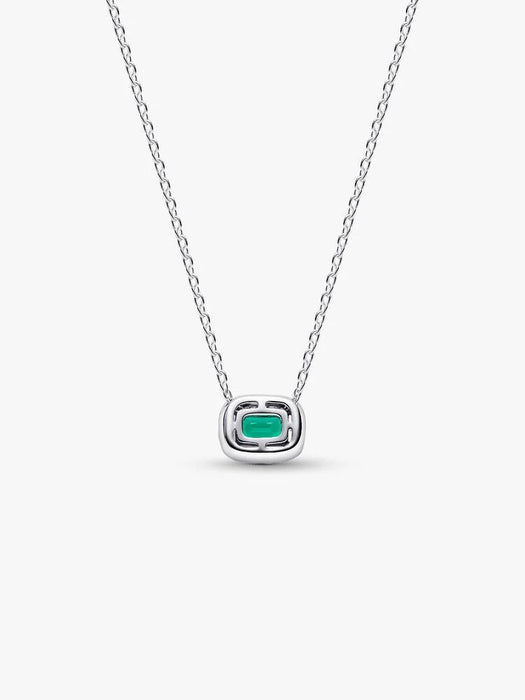 Pandora Rectangular Sparkling Green Halo Pendant Necklace Sterling Silver