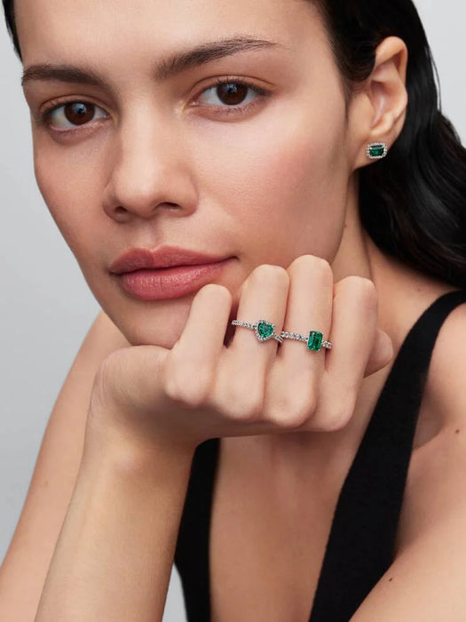 Pandora Rectangular Sparkling Green Halo Ring Sterling Silver