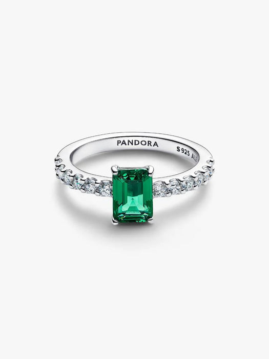 Pandora Rectangular Sparkling Green Halo Ring Sterling Silver