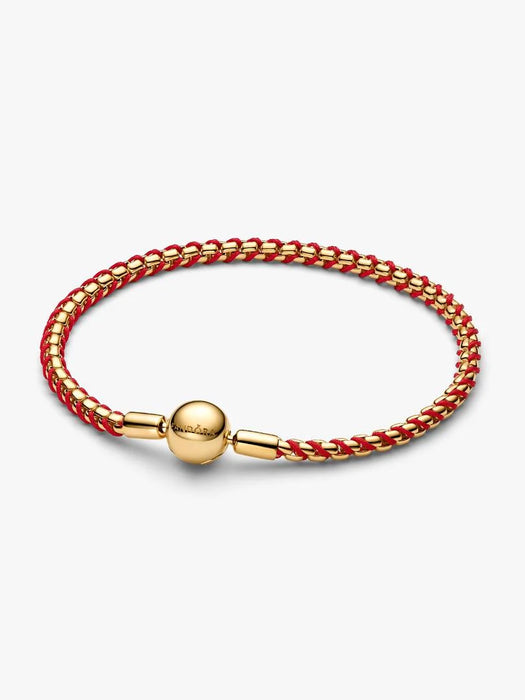 Pandora Red Cord Snake Chain Bracelet 14k Gold Plating
