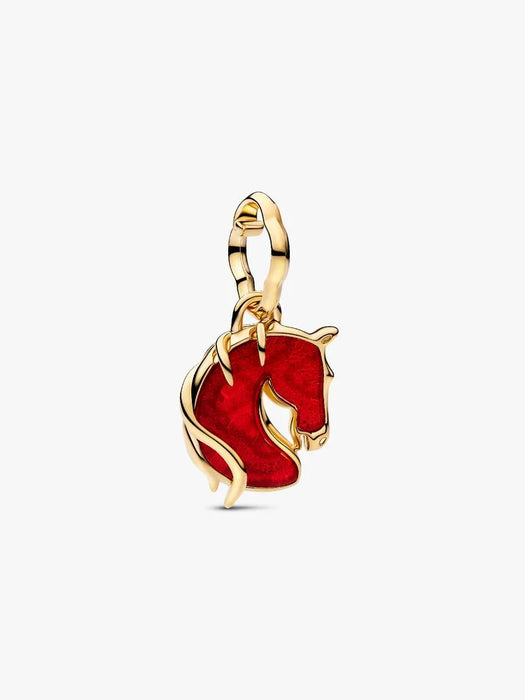 Pandora Red Fire Horse Murano Glass Dangle Charm 14k Gold Plating