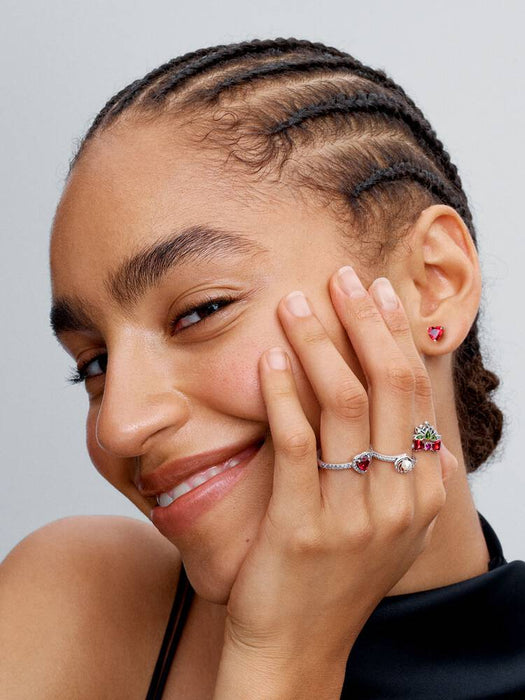 Pandora Red Heart Stud Earrings Sterling Silver