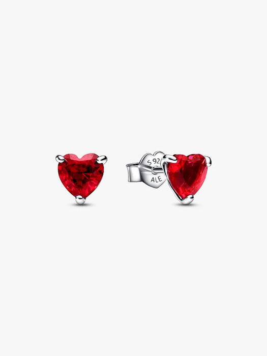 Pandora Red Heart Stud Earrings Sterling Silver