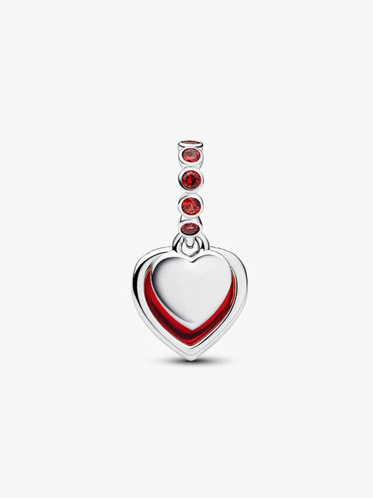 Pandora Red Murano Glass Heart Double Dangle Charm Sterling Silver