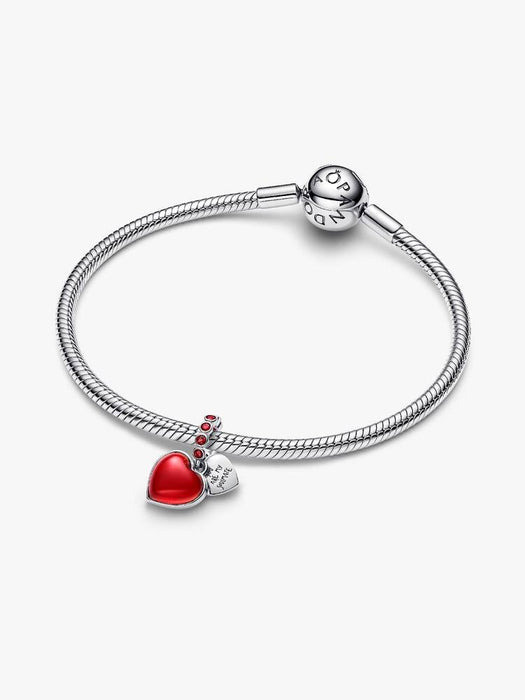 Pandora Red Murano Glass Heart Double Dangle Charm Sterling Silver