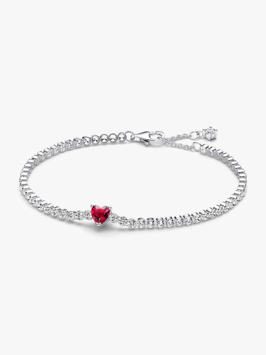 Pandora Red Sparkling Heart Tennis Bracelet Sterling Silver