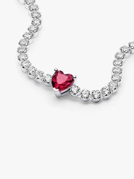 Pandora Red Sparkling Heart Tennis Bracelet Sterling Silver