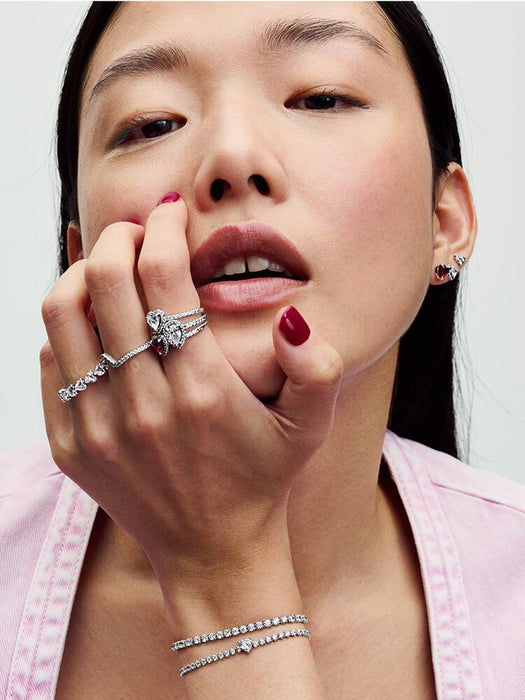 Pandora Red Sparkling Heart Tennis Bracelet Sterling Silver