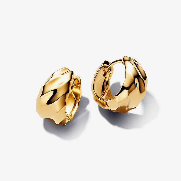 Pandora Rippled Hoop Earrings 14k Gold Plating