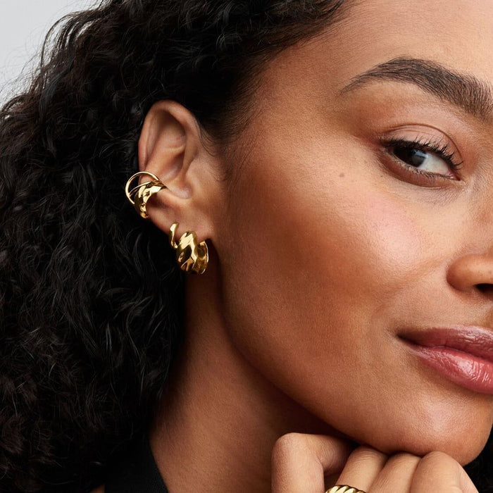 Pandora Rippled Hoop Earrings 14k Gold Plating