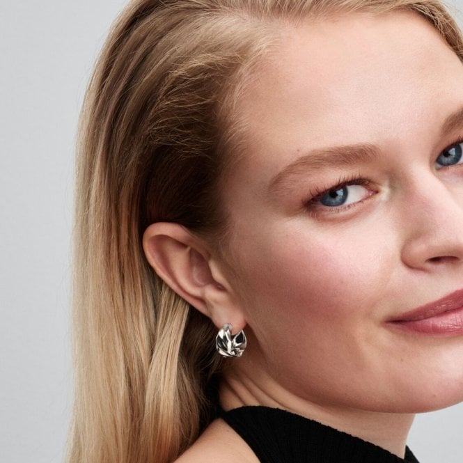 Pandora Rippled Small Hoop Earrings Sterling Silver